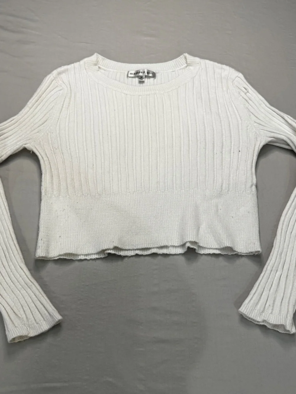 Madden Girl White Ivory Ribbed Cropped Sweater Y2K Fitted Knit M